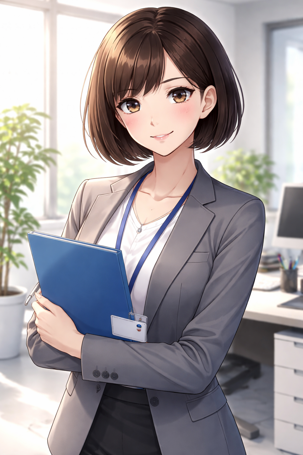 就職後も笑顔で働いている女性のイラスト